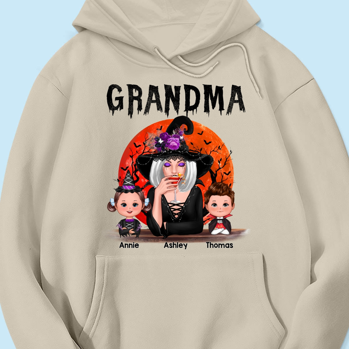Halloween Moon Grandma Mom Witch With GrandKids Personalized Shirt