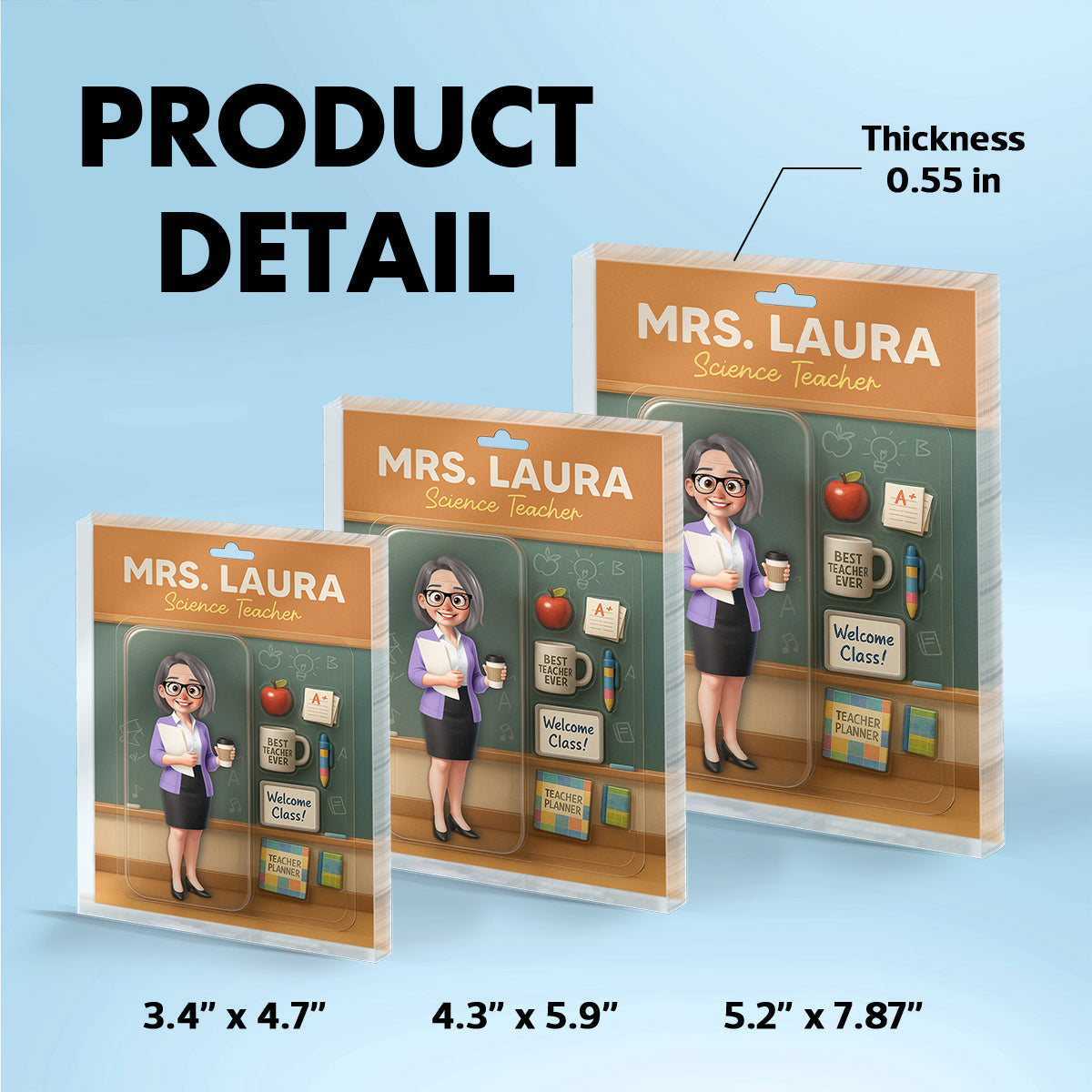 3D Effect Teacher Figure Style Personalized Acrylic Block Plaque, Back To School Gift For Teacher, Colleagues