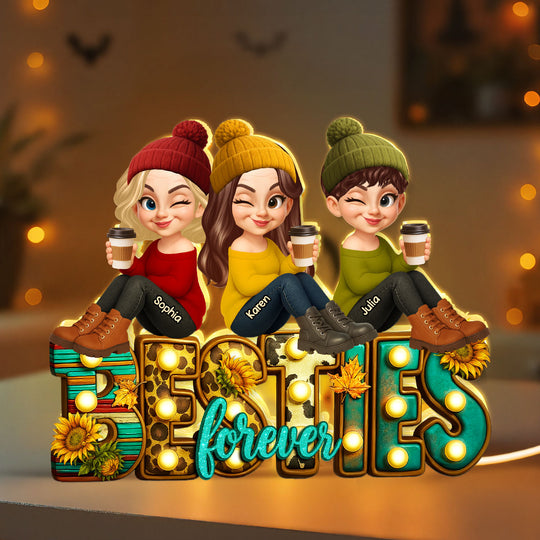 Western Besties Fall Vibe Sitting Personalized Light Box, Fall Gift for Best Friends
