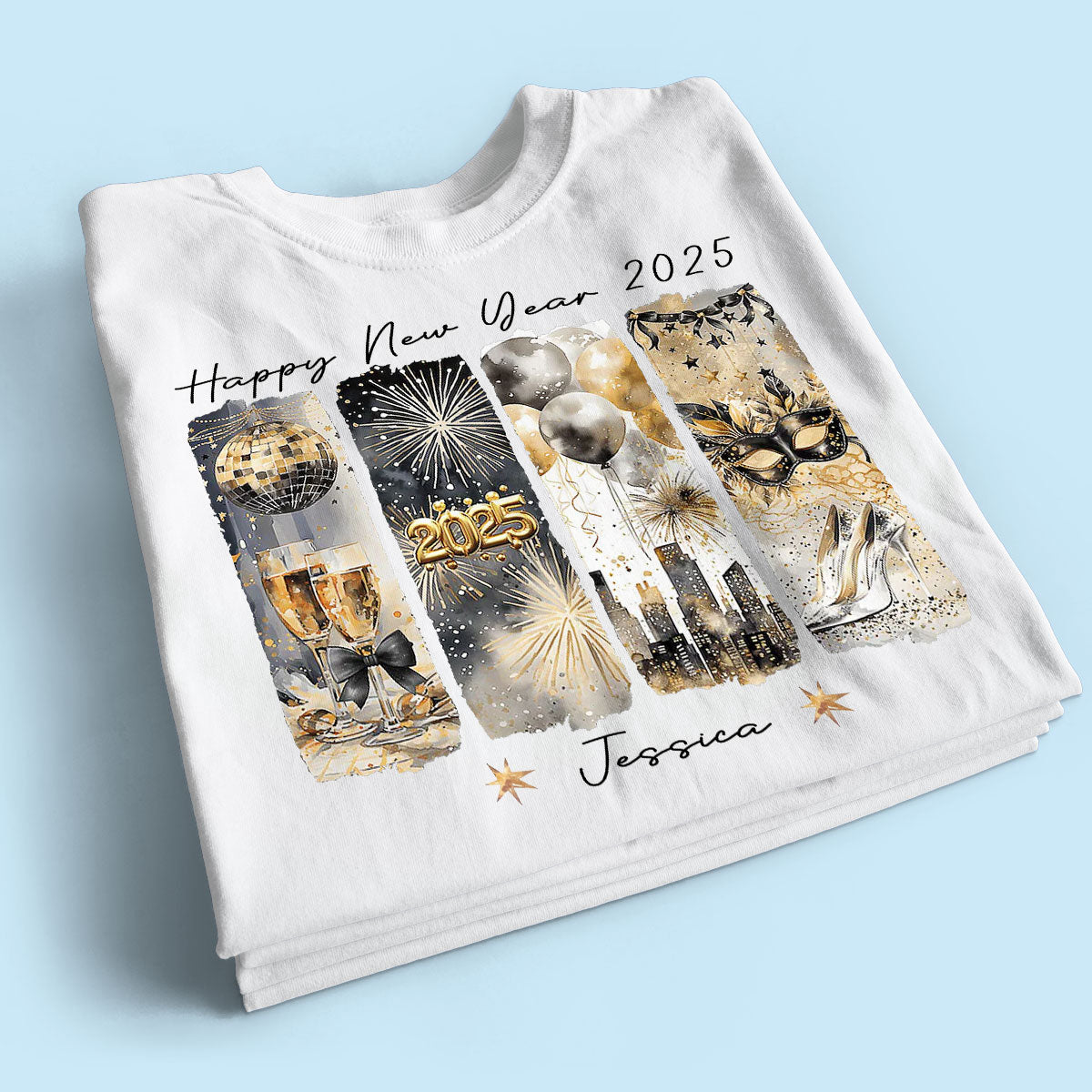 Retro New Year 2025 Disco Ball Gold Glitter Personalized Shirt, Brushstroke New Year New Me, New Year Gift For Yourself