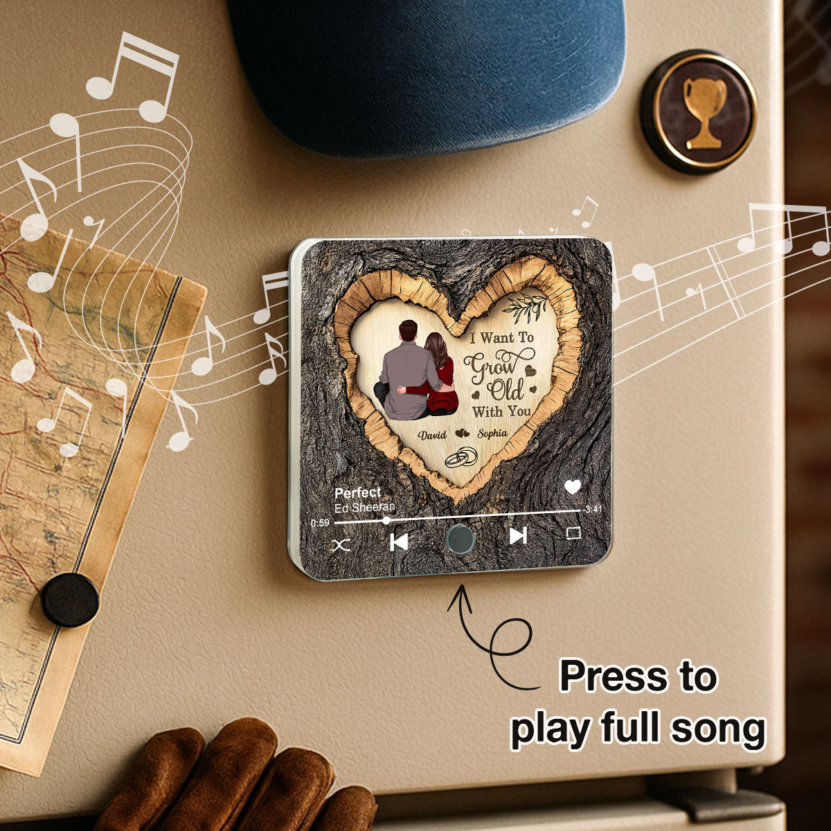 Favorite Place Next To You Couple Sitting - Personalized Music Fridge Magnet - Anniversary Gift, Valentine's Gift For Him, For Her