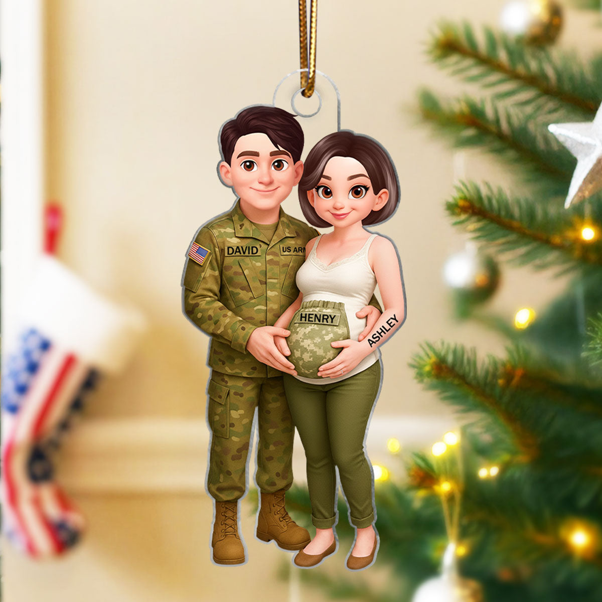 Expecting Army Parents - Personalized Acrylic Ornament - Special Gift for Expecting Parents, for Him, for Her