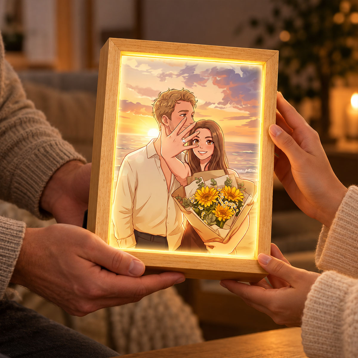 Custom Couple Photo Art - Personalized Mirror Light Box - Heartfelt Christmas Gift for Her, for Him, Anniversary Gift for Couple