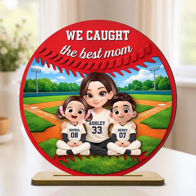 Mom And Kids Baseball Field - Personalized 2-Layered Wooden Plaque - Heartfelt Gift For Baseball Mom, Grandma