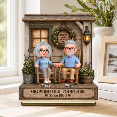 Eternal Love Couple Growing Old Together - Personalized 2-Layered Wooden Plaque - Anniversary Gift For Couple