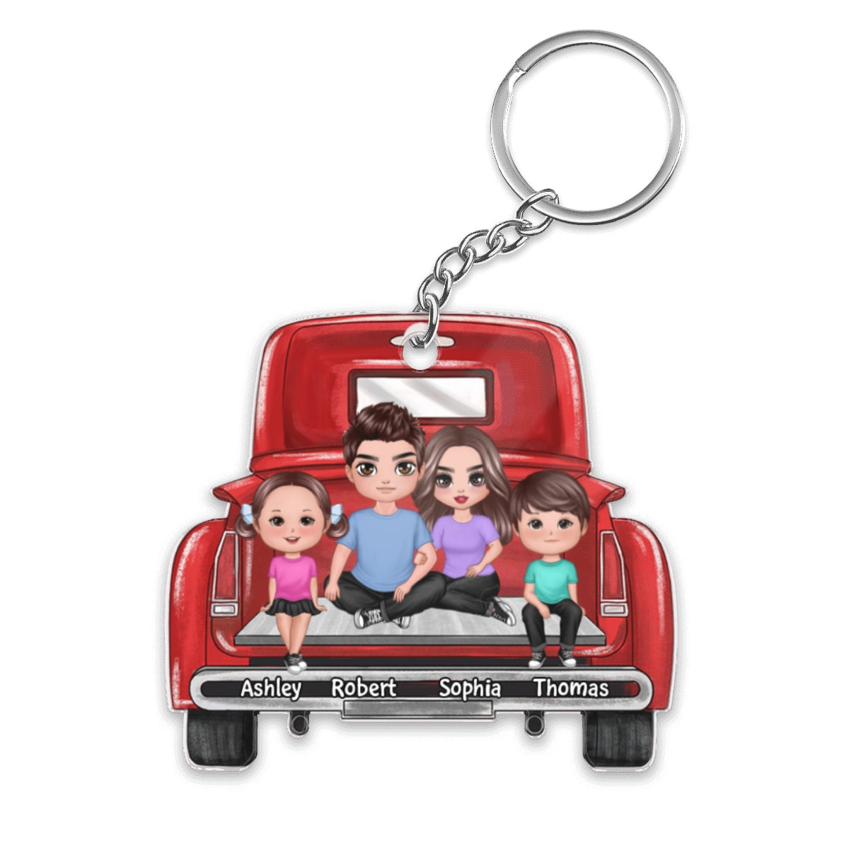 Family Couple On Truck Personalized Acrylic Keychain - Gift For Family