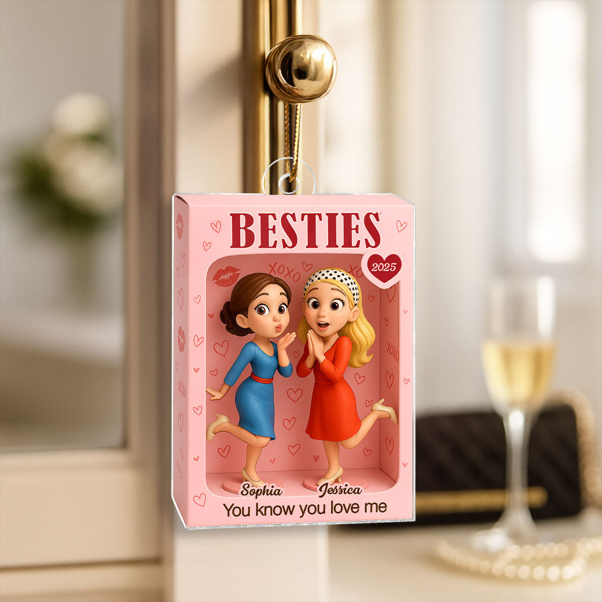 Besties XOXO Pretty Girls Toy Box Style - Personalized Acrylic Ornament - Christmas Gift For Best Friends