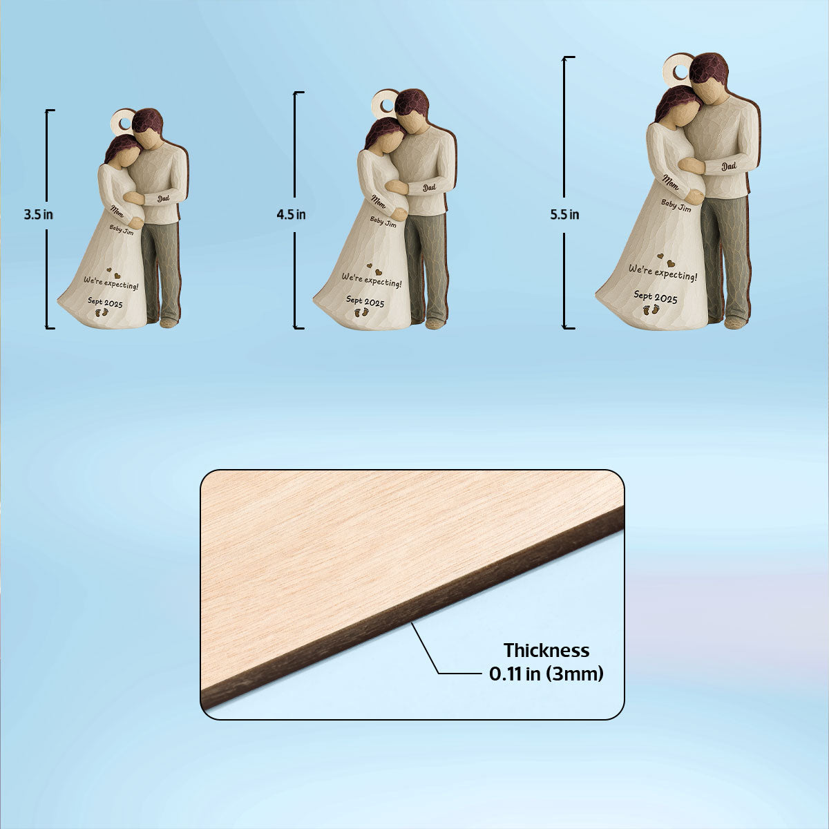 2D Flat Waiting For You With All Our Hearts Couple Expecting Baby - Personalized Wooden Ornament, Baby Shower Gift For Parents-to-be