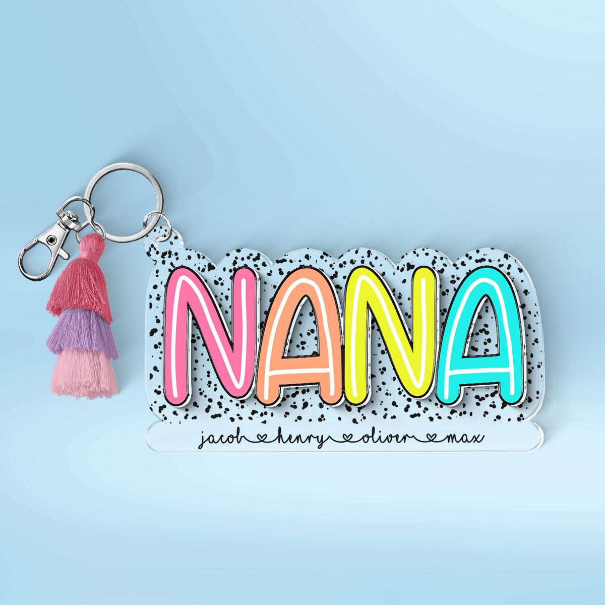 Grandma Mom With Kids Names Colorful Pattern Personalized 2-Layer Acrylic Keychain