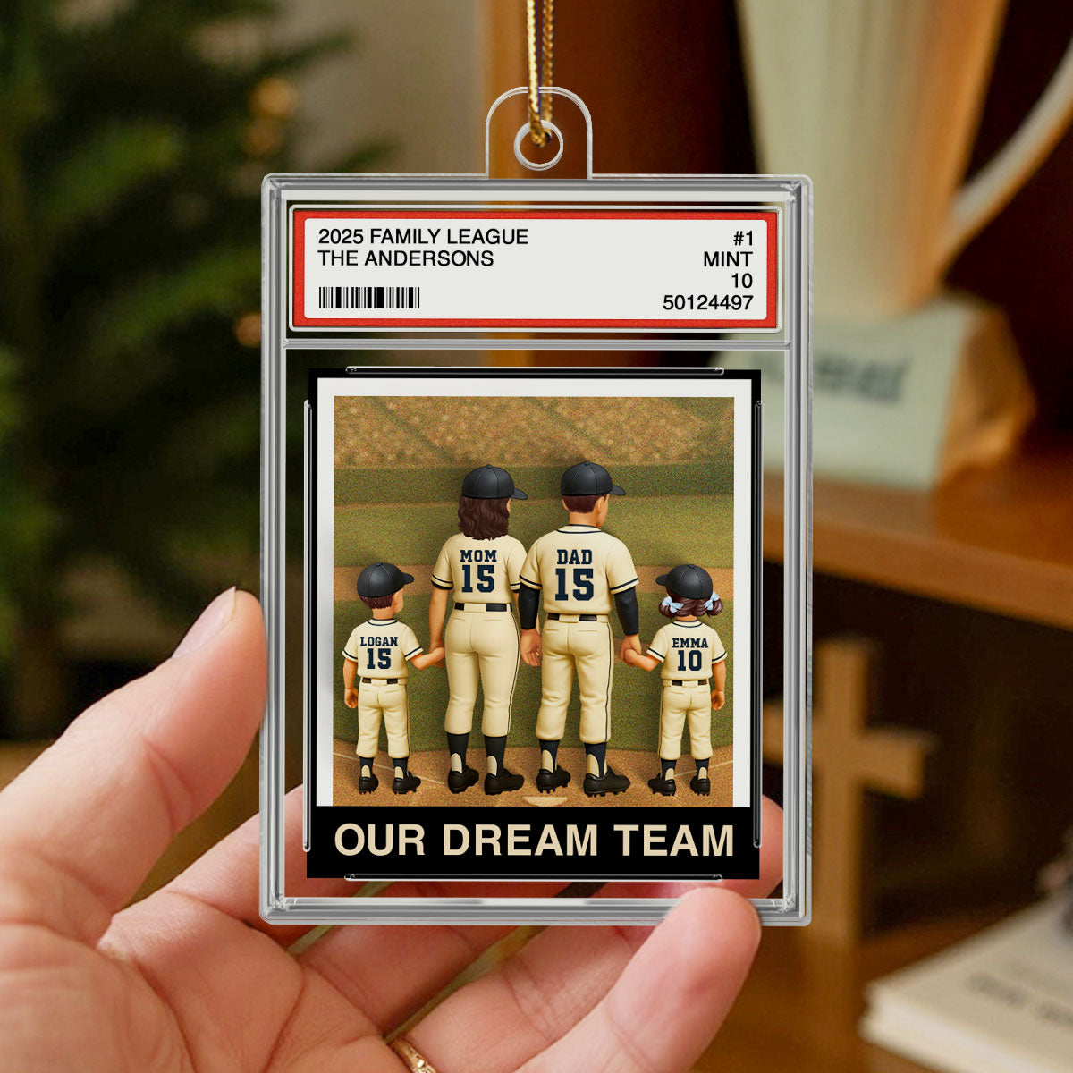 Baseball Family Couple & Kids Trading Card Style - Personalized Acrylic Ornament - Christmas Decor For Baseball Lovers