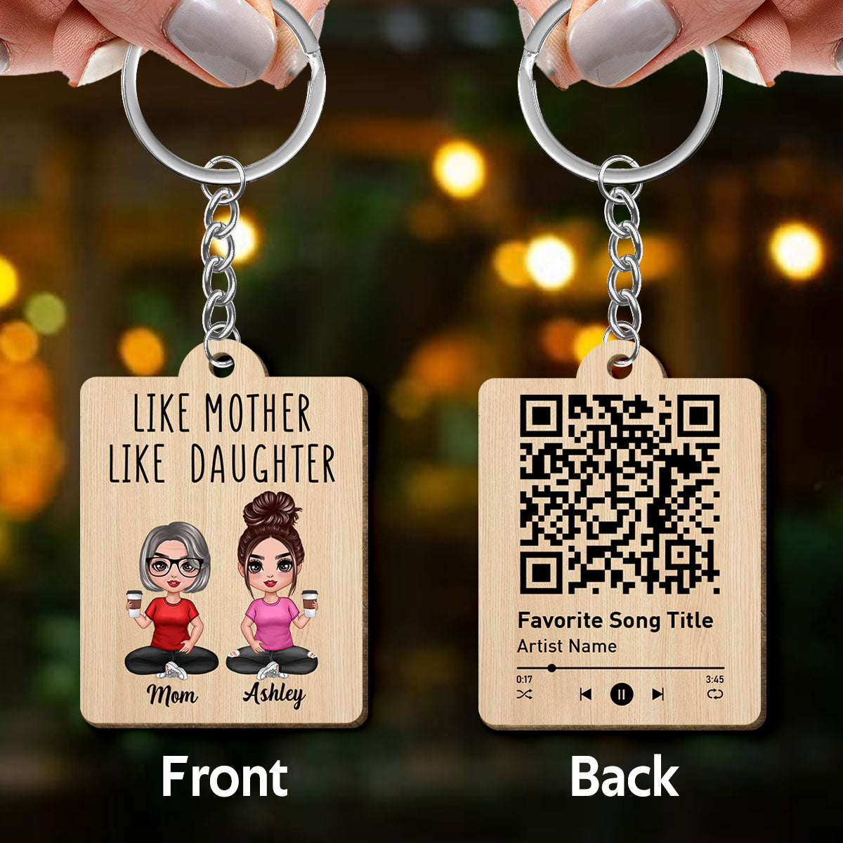 Like Mother Like Daughters Favorite Song Scannable QR Code Personalized Wooden Keychain