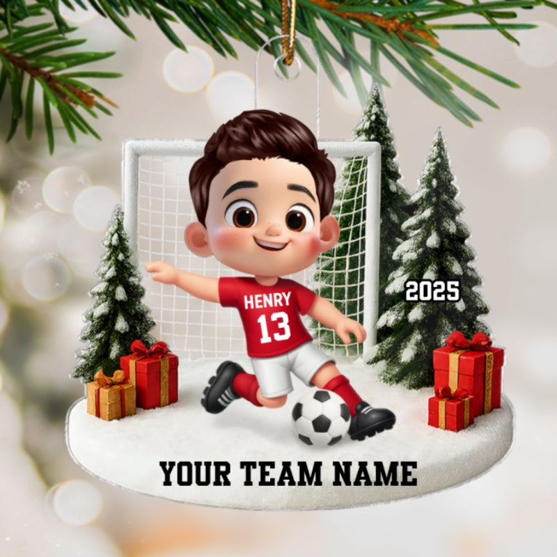3D Effect Kid Soccer Player - Personalized Acrylic Ornament - Gift For Soccer Lovers, School Soccer Team