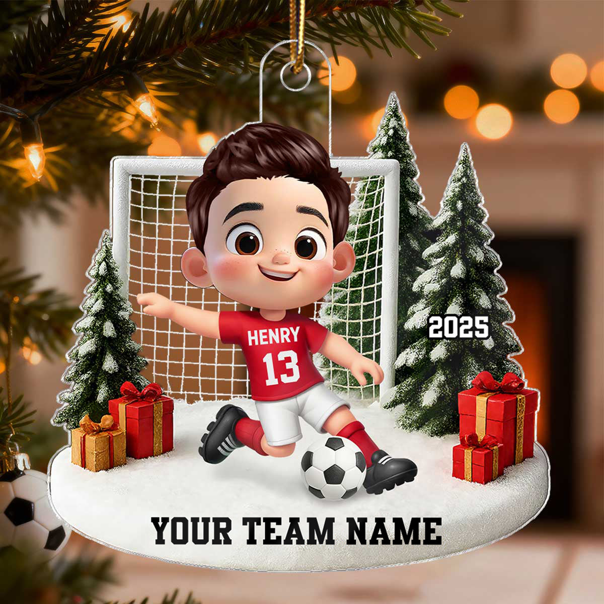 3D Effect Kid Soccer Player - Personalized Acrylic Ornament - Gift For Soccer Lovers, School Soccer Team