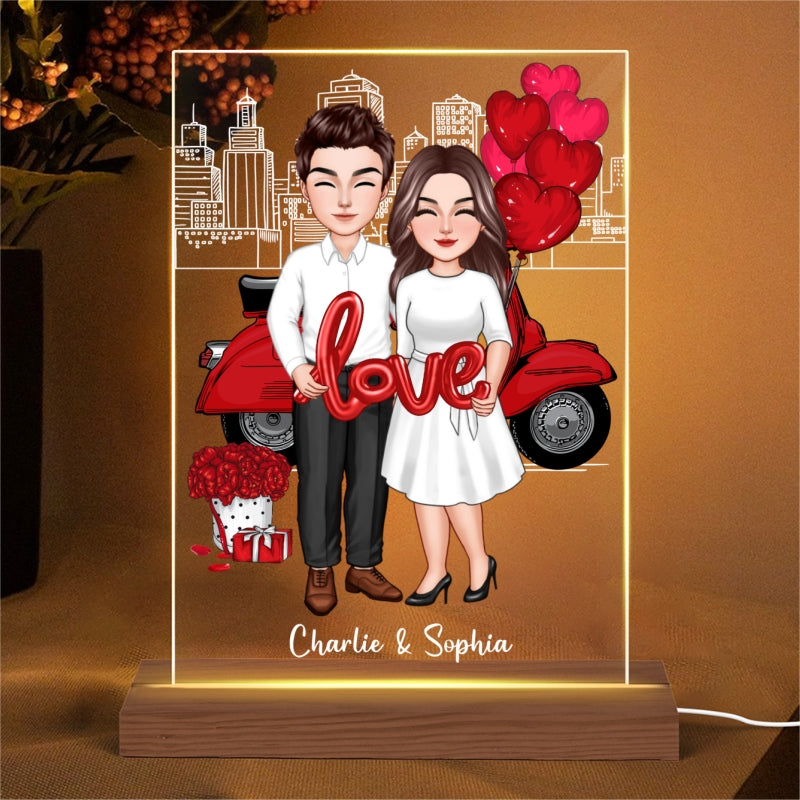 Couple Holding Love Balloon Valentine‘s Day Gift Personalized Rectangle Acrylic LED Night Light