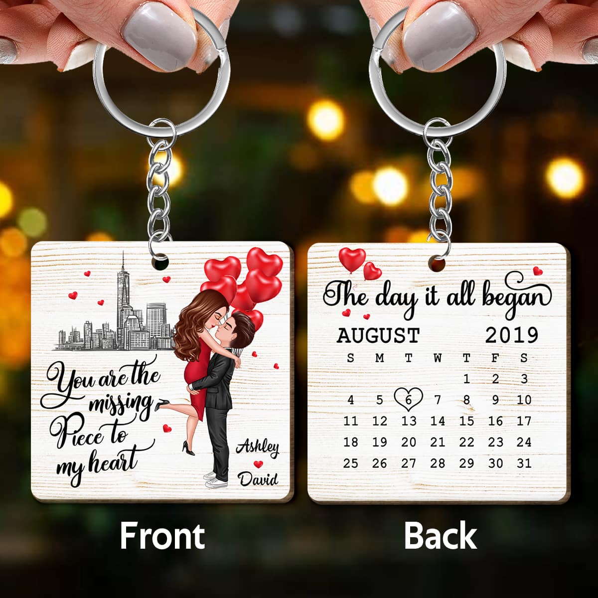 The Missing Piece To My Heart Doll Couple Hugging Kissing Gift For Him For Her Personalized Wooden Keychain