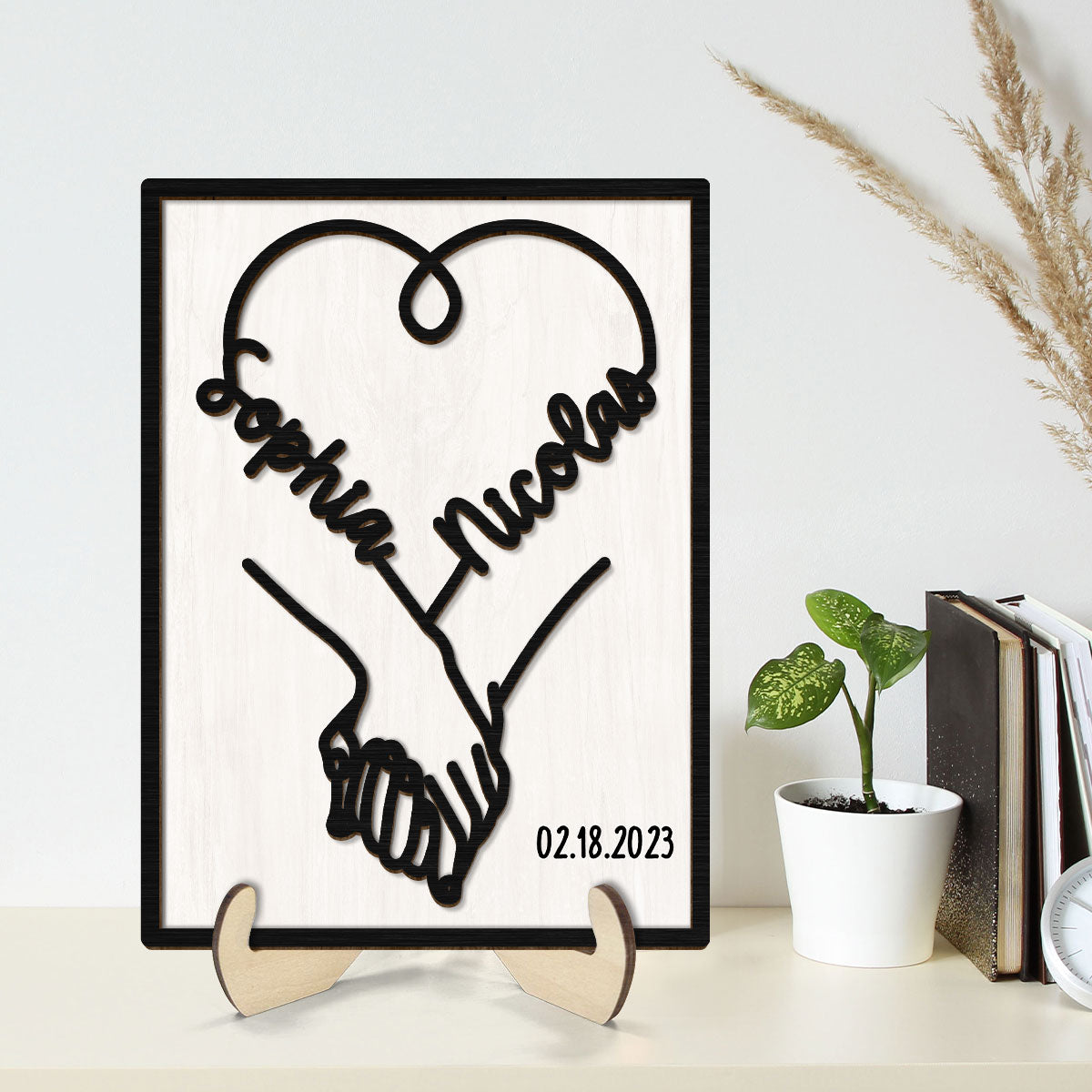 Couple Hand in Hand  Gift Anniversary Wedding Gift Personalized 2-Layer Wooden Plaque