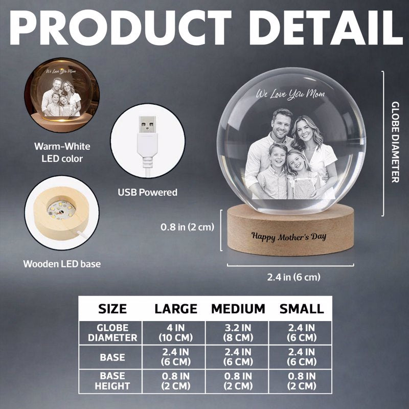 Mother's Day Photo - Personalized Crystal Ball LED Night Light - Sentimental Gift for Mom, Wife