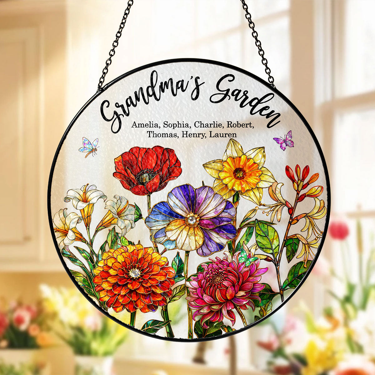 Custom Birth Flowers Grandma Mom's Garden - Personalized Suncatcher - Sentimental Mother's Day Gift for Grandma, Mom, Wife