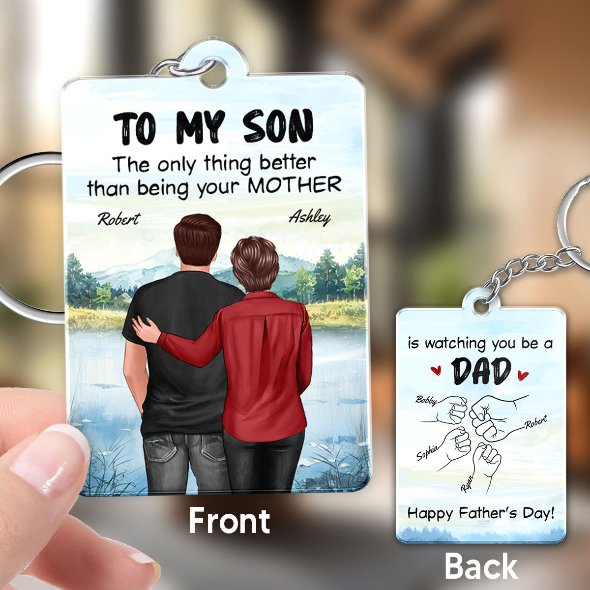 From Mom To Son Watching You Be A Dad Personalized Acrylic Keychain, Gift For Son