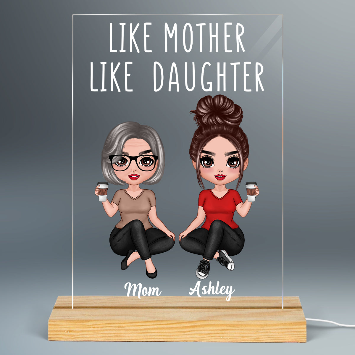 Doll Women Sitting Like Mother Like Daughter - Personalized Acrylic Block Plaque LED Night Light