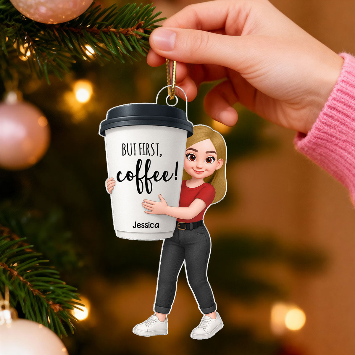 Coffee Girl 3D Effect - Personalized Acrylic Ornament - Christmas Gift For Coffee Lovers
