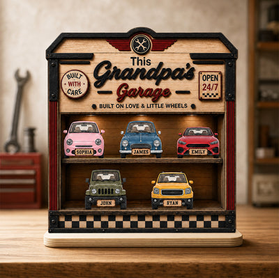 Dad Grandpa's Garage 2D Flat - Personalized Wooden Plaque - Father's Day gift for Dad, Grandpa