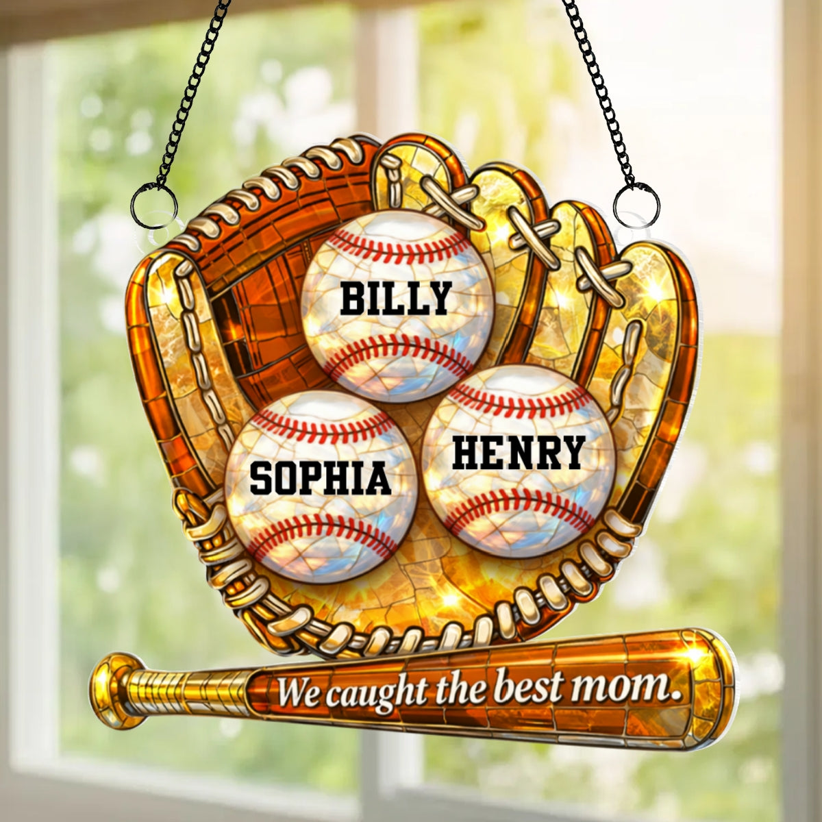 We Caught the Best Baseball Softball Mom - Personalized Acrylic Suncatcher - Sentimental Mother's Day Gift for Mom, Wife