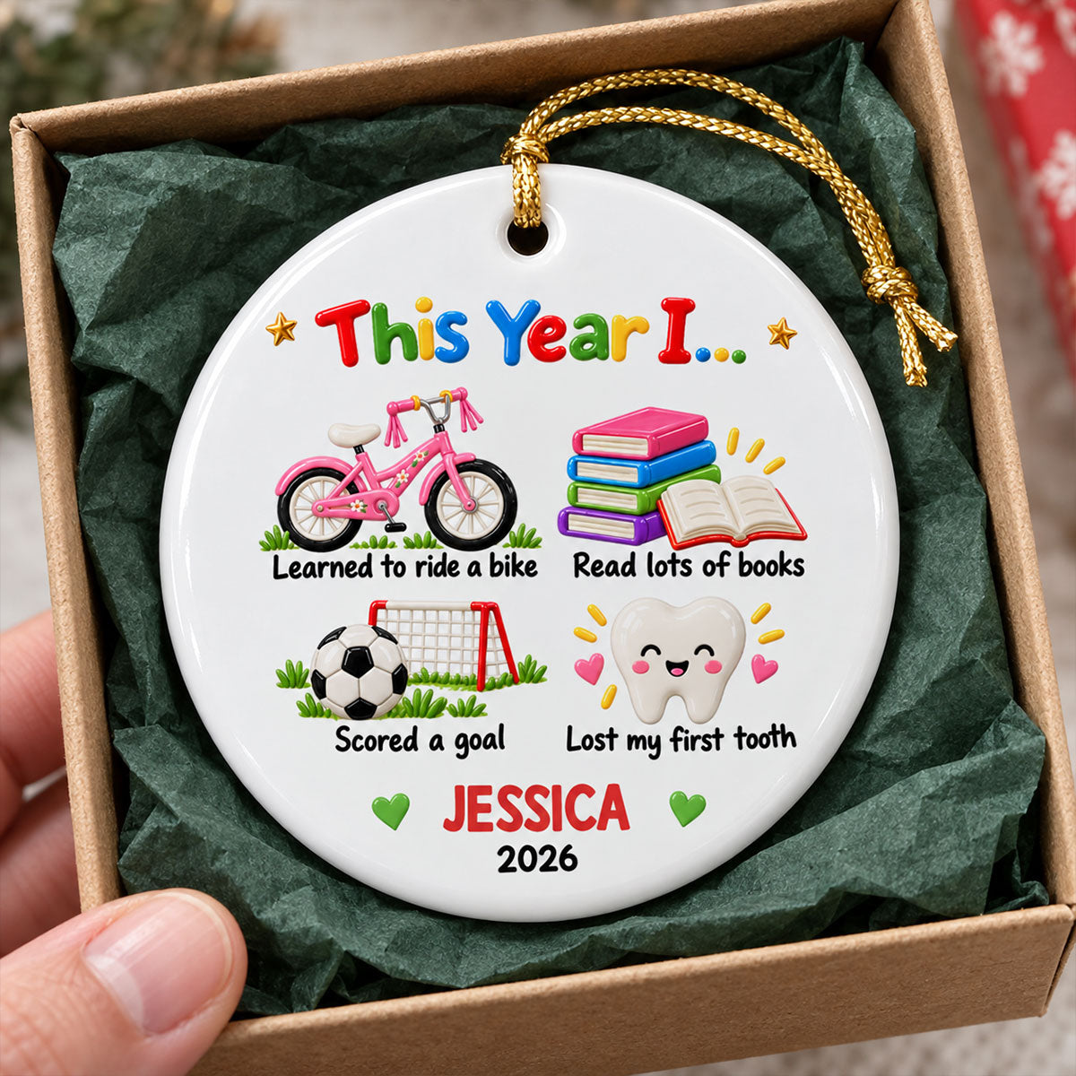 Things Kid Achieved This Year I... 2D Flat - Personalized Ceramic Ornament - Kid Milestones Keepsake, Custom Childhood Memories Keepsake