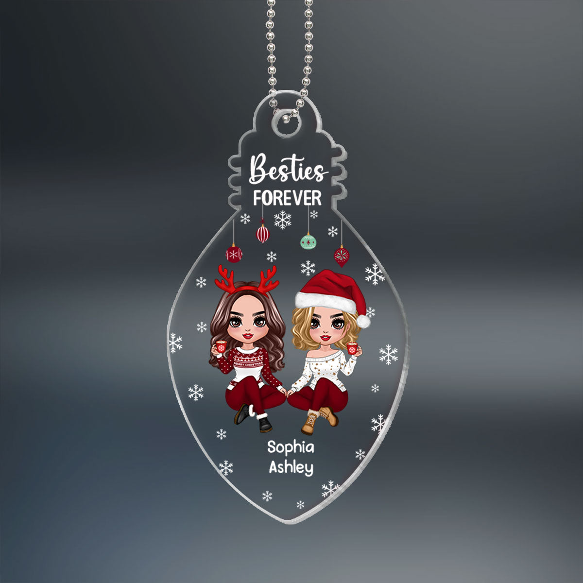 Doll Girls Christmas Gift For Besties Sisters Siblings Bulb Shaped Personalized Acrylic Ornament