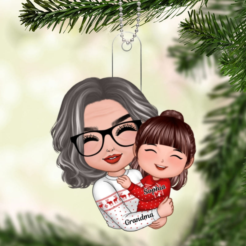 Doll Grandma Hugging Kid Christmas Gift For Granddaughter Grandson Grandchildren Personalized Acrylic Ornament