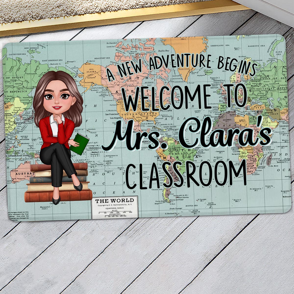 World Map Adventure Themed Teacher Welcome To Classroom Personalized Doormat, Back To School, Classroom Decor