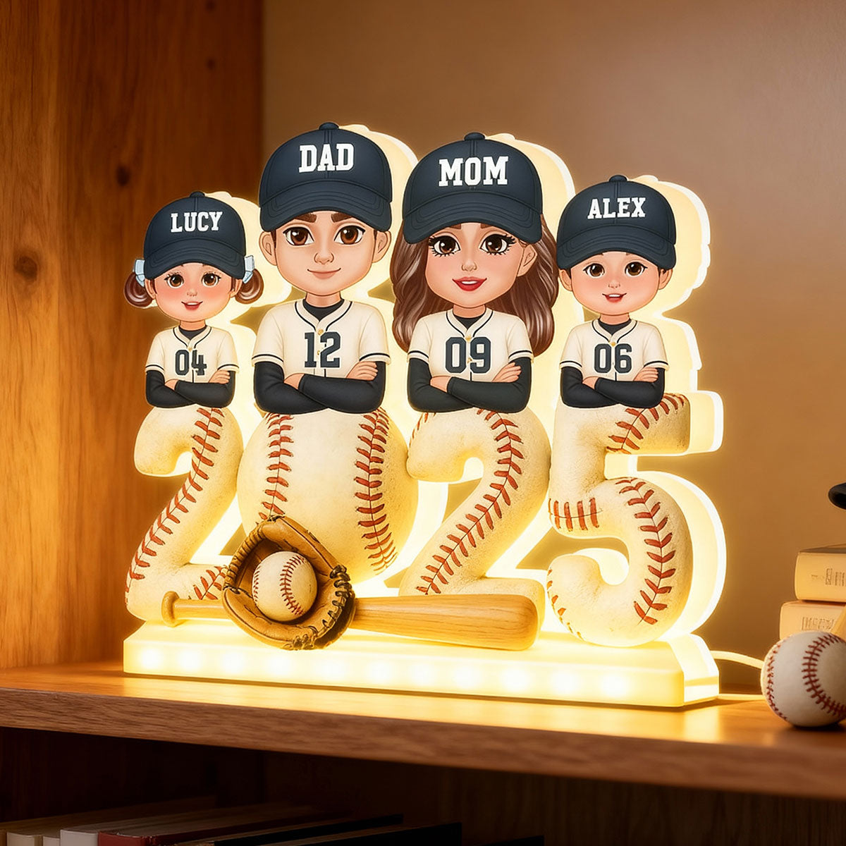 3D Effect Christmas Baseball Team Family - Personalized Light Box