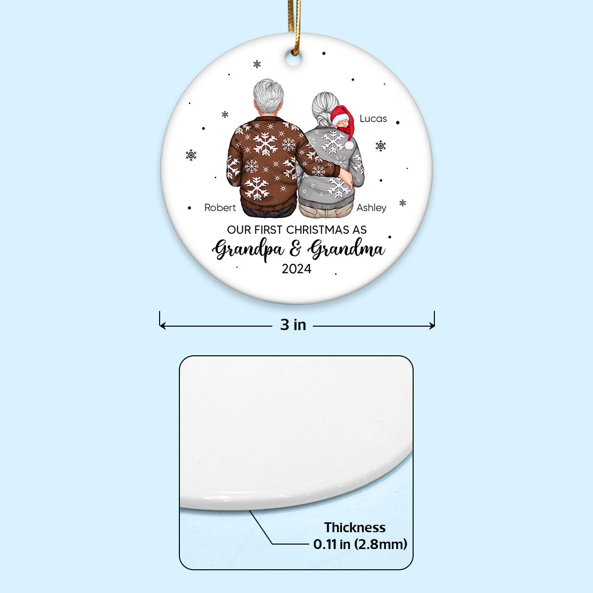 Our First Christmas As Grandma & Grandpa Personalized Circle Ceramic Ornament