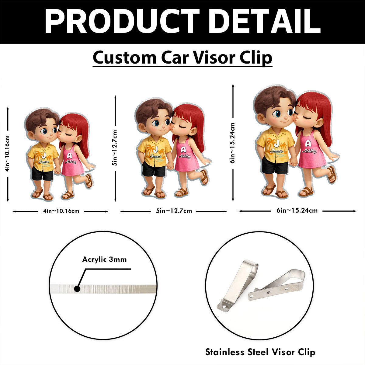 Cute Cartoon Couple Summer Vibe Personalized Acrylic Car Visor, Gift for him, Gift for her