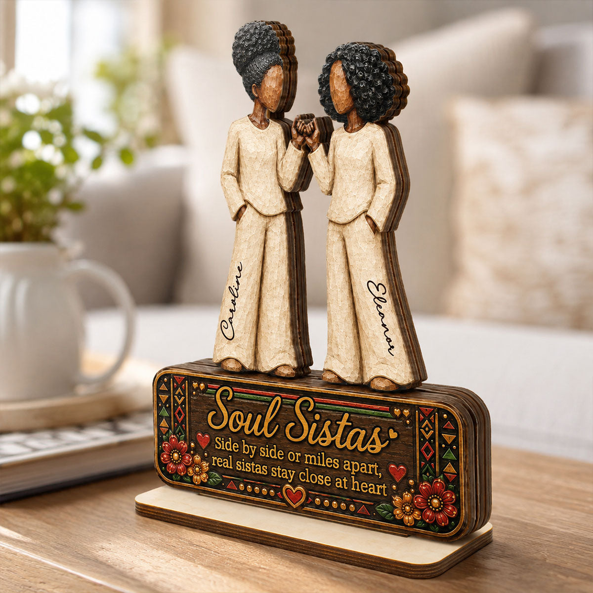 Soul Sistas Pinky Promise 2D Flat - Personalized 2-Layered Wooden Plaque - Friendship Keepsake