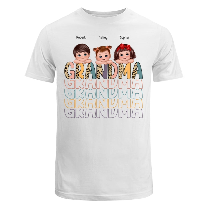 Shadow Retro Half Leopard Grandma Grandkids Laying Head On Arms Personalized Shirt