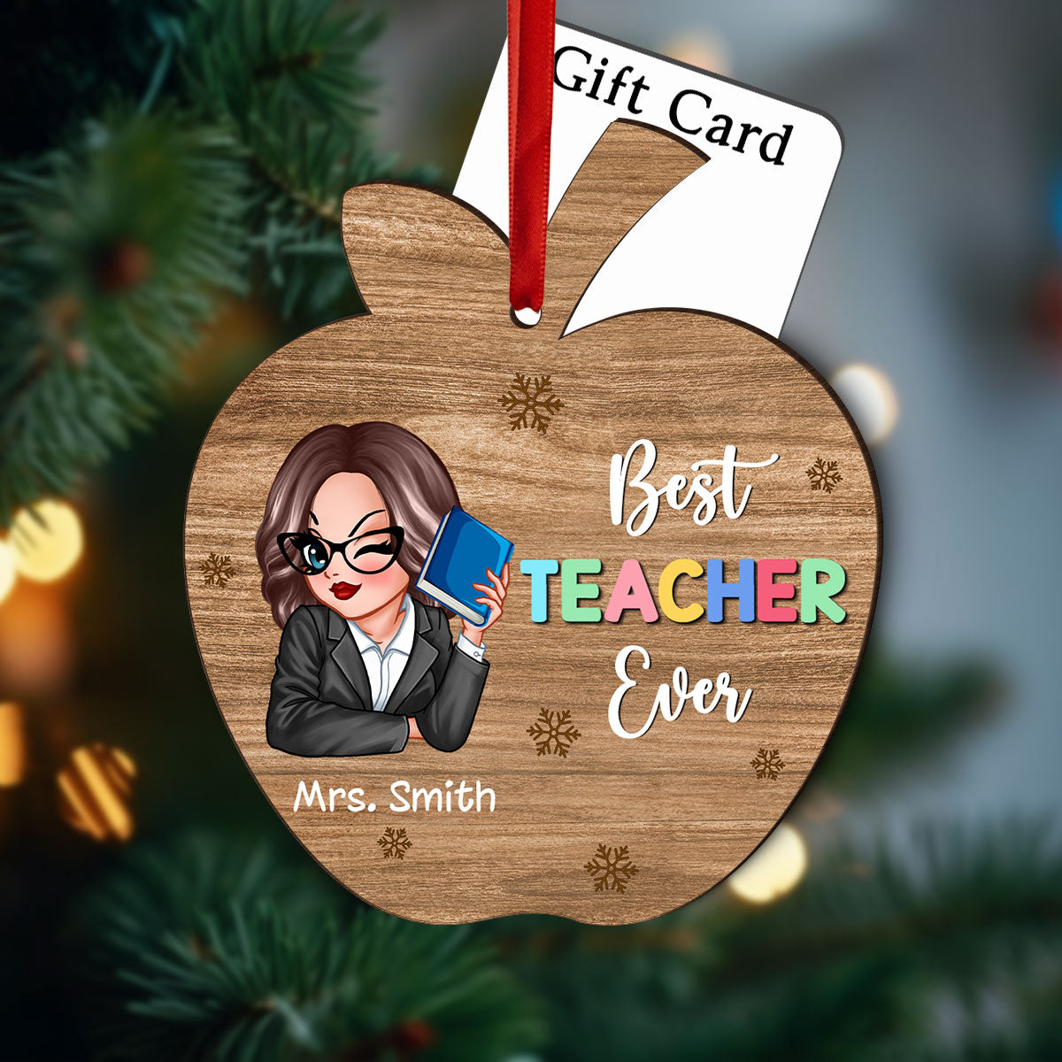Best Teacher Ever Gift Card Holder Ornament, Personalized Christmas Ornament, Christmas Gift For Teachers, Thank You Gift, Appreciation Gift