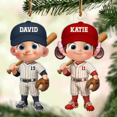 3D Effect Little Kid Baseball Christmas - Personalized Acrylic Ornament - Gift For Kids, Grandkids