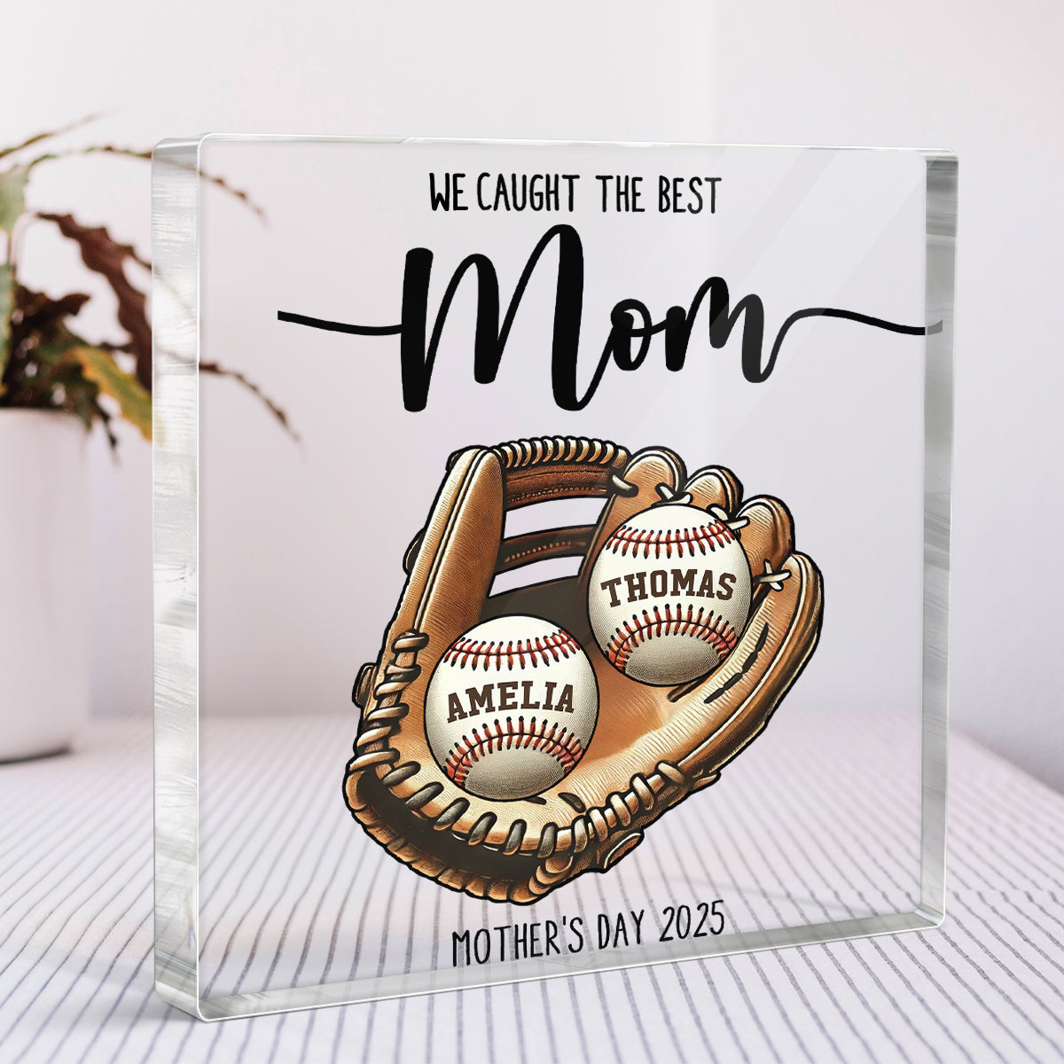 We Caught The Best Mom Baseball, Softball Personalized Acrylic Block Plaque, Custom Kid's Name, Mother's Day, Gift For Wife, Gift For Mom
