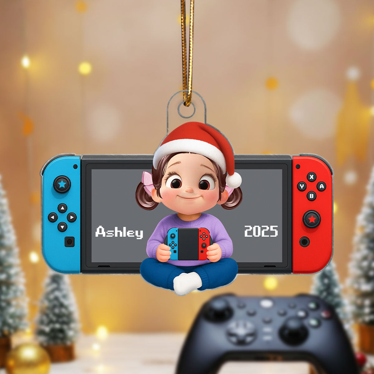 Personalized Gamer 3D Effect Ornament for Boys Girls, Christmas Gift for Kids