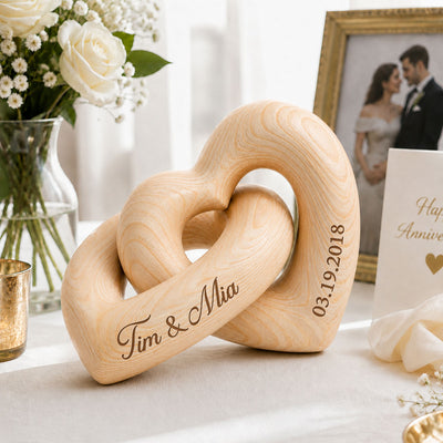 Personalized Wooden Heart Sculpture, Custom Couple Names Gift, Romantic Anniversary Gift, Heartfelt Gift for Her, Gift for Him