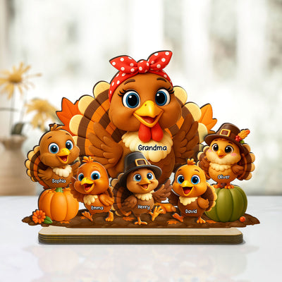 Fall Decor 3D Effect Turkeys Thanksgiving Personalized Wooden Plaque