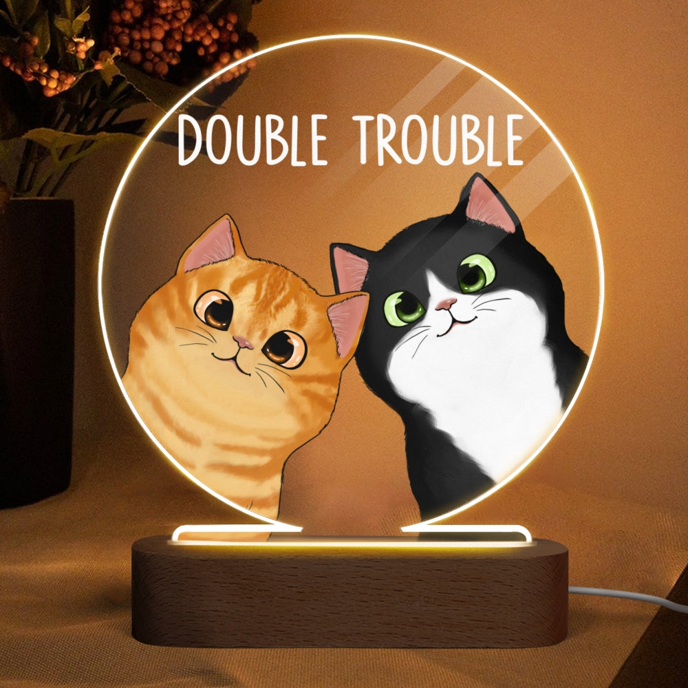 Peeking Cats Double Trouble Personalized Circle Acrylic Plaque LED Lamp Night Light