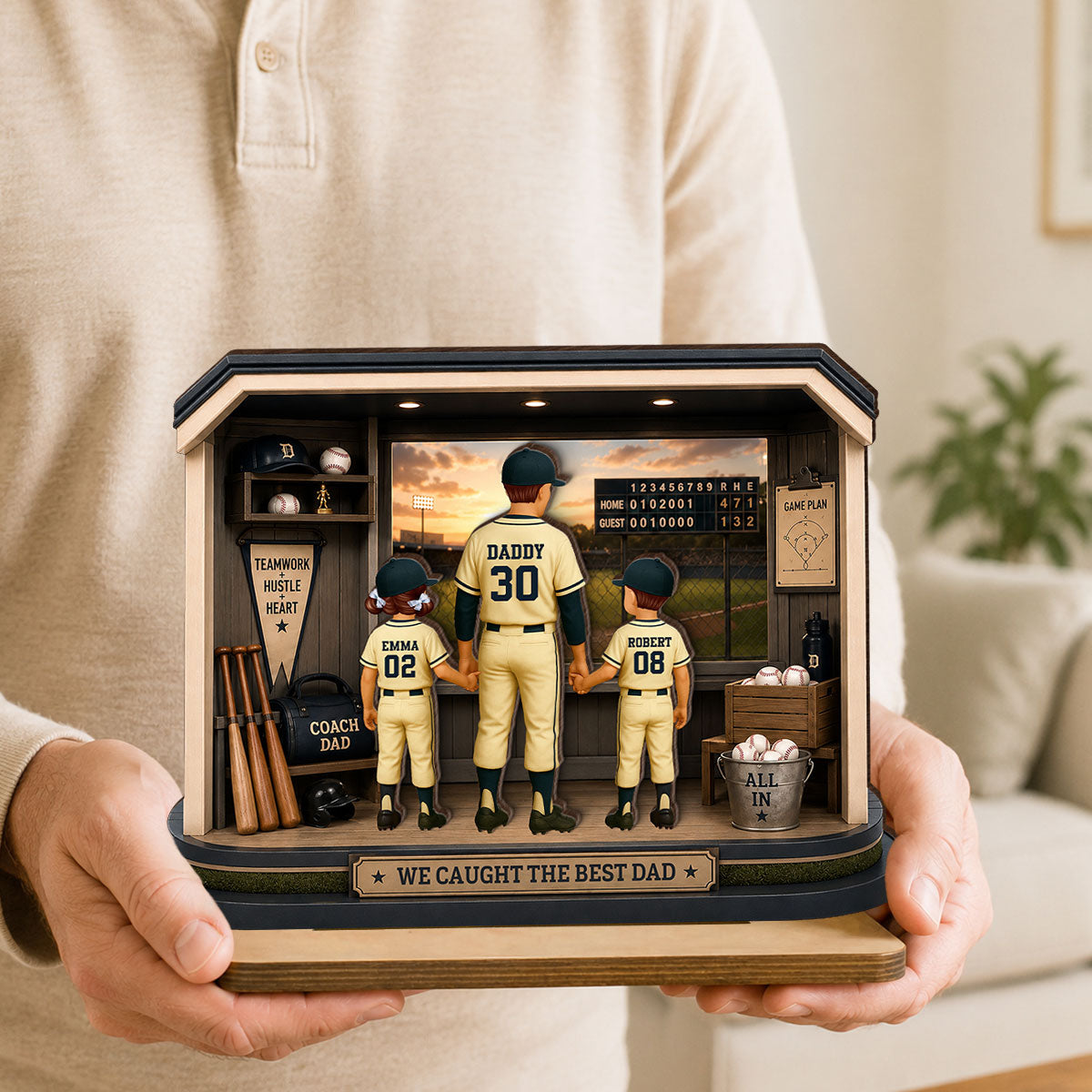 Home Run Baseball Dad & Kids - Personalized 2-Layered Wooden Plaque - Father's Day Gift For Dad, Husband