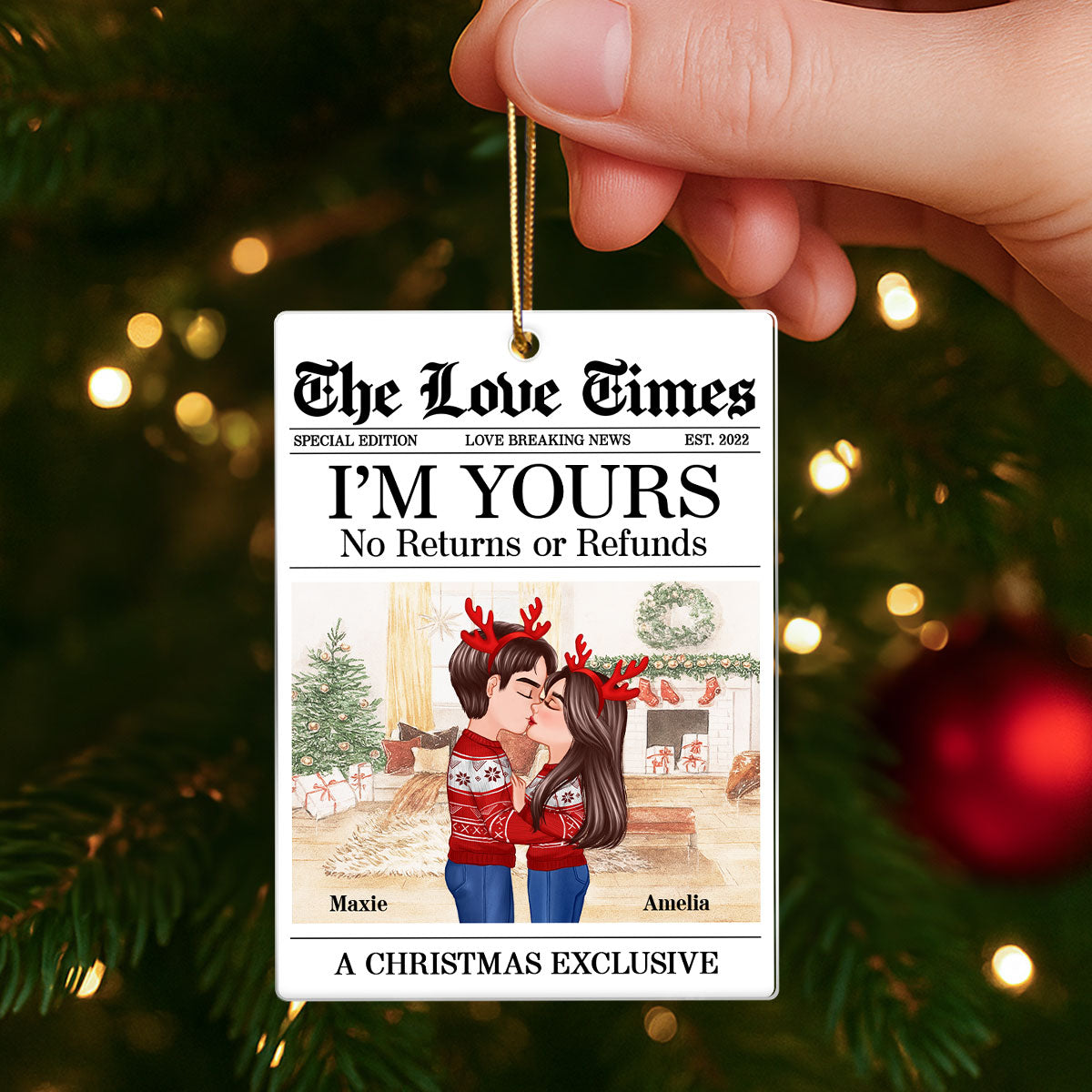 The Love Time Couple Kissing - Personalized Acrylic Ornament - Heartfelt Christmas Gift for him, Gift for her
