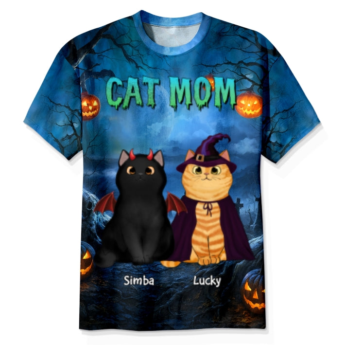 Cat Mom Halloween Night Theme Personalized Shirt, Pawfect Costume for Cat Lover