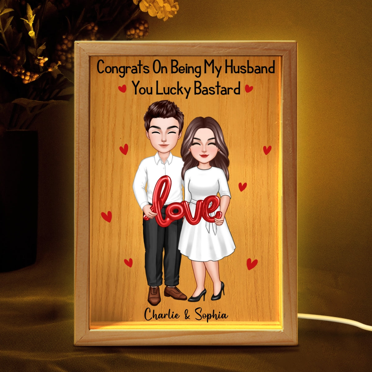 Couple Standing LOVE Balloon Personalized Frame Light Box