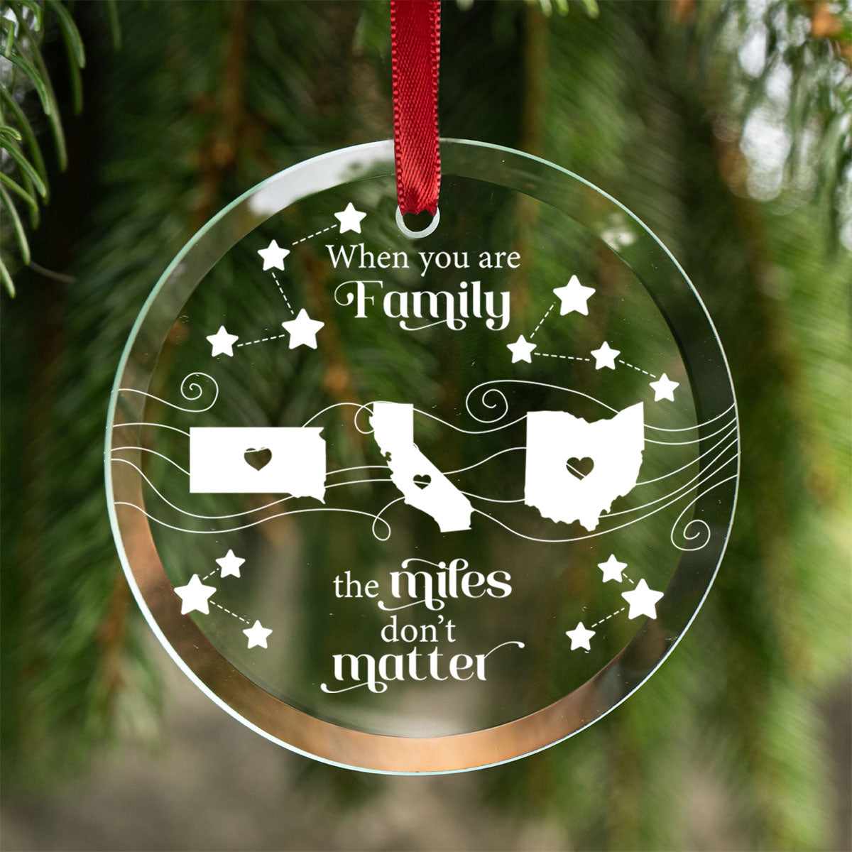 Long Distance Family Friends Siblings Sisters Besties Personalized Glass Ornament, Togetherness Christmas Gift