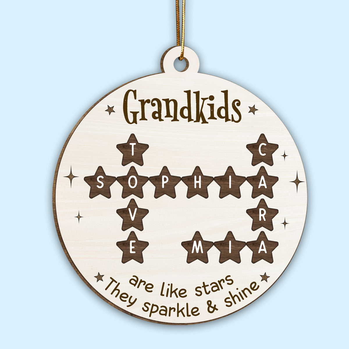 Grandchildren Are Like Stars Crossword Puzzle Personalized Wooden Ornament