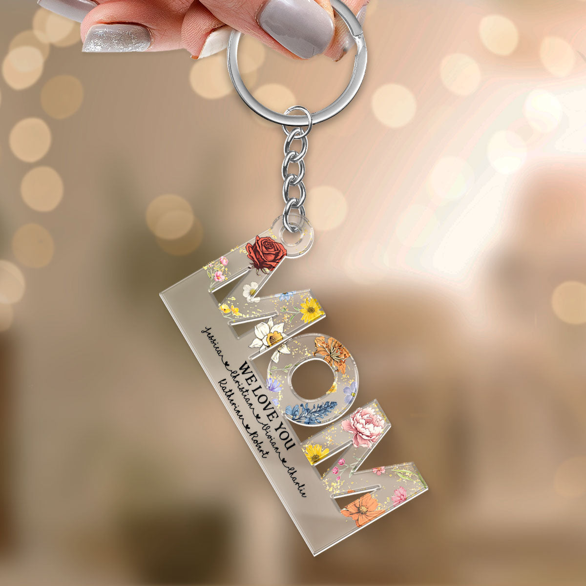 Mom Birth Month Flower Personalized Acrylic Keychain, Gift For Mom